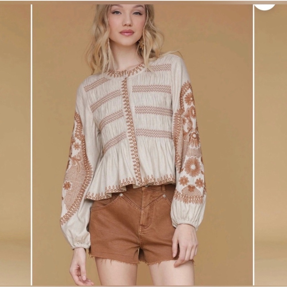 AVEC LES FILLES Women's Embroidered ramie jacket